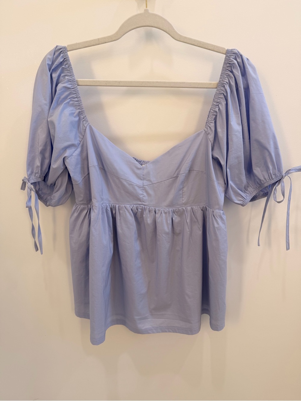 Light Blue Puff Sleeve Peplum Top